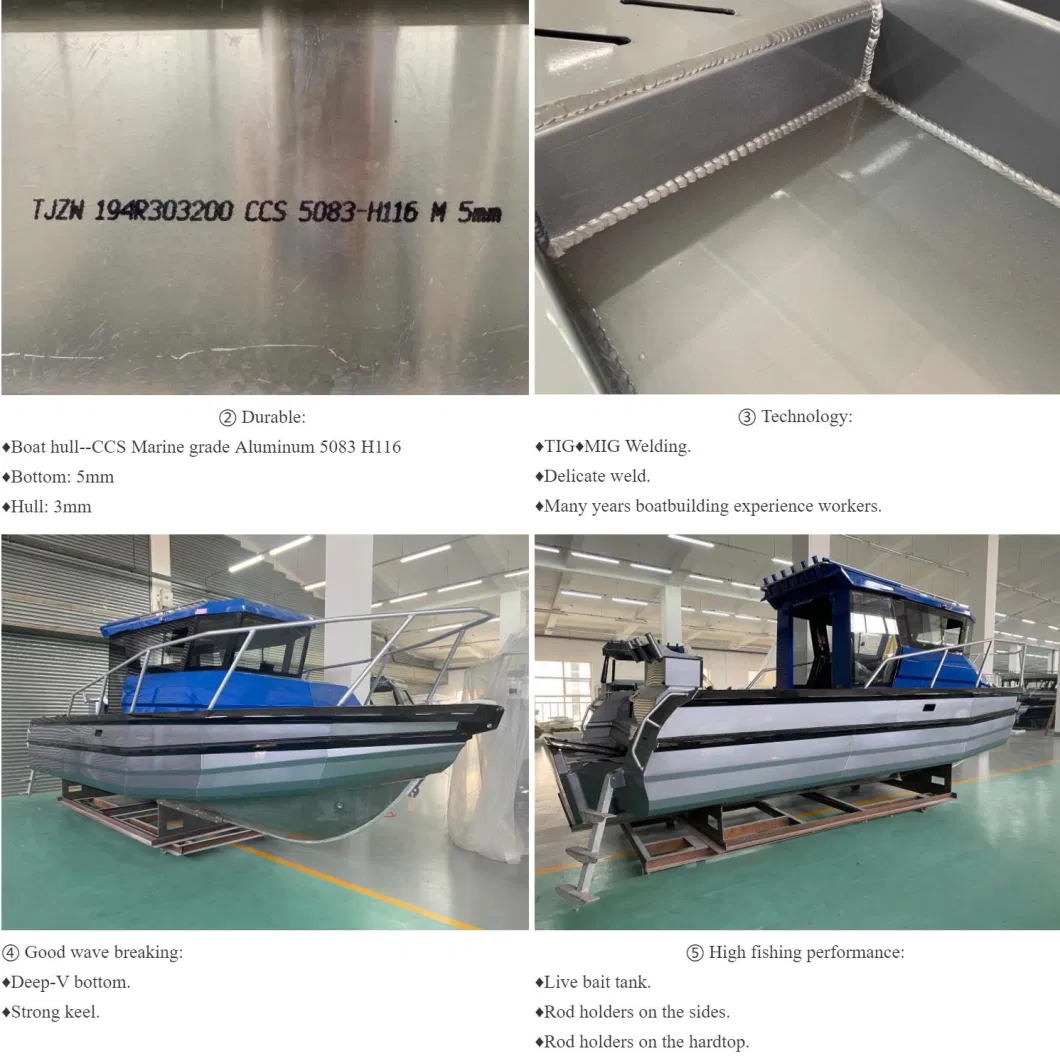 23FT Center Cabin Aluminum Alloy Fishing Boat with Sliding Windows