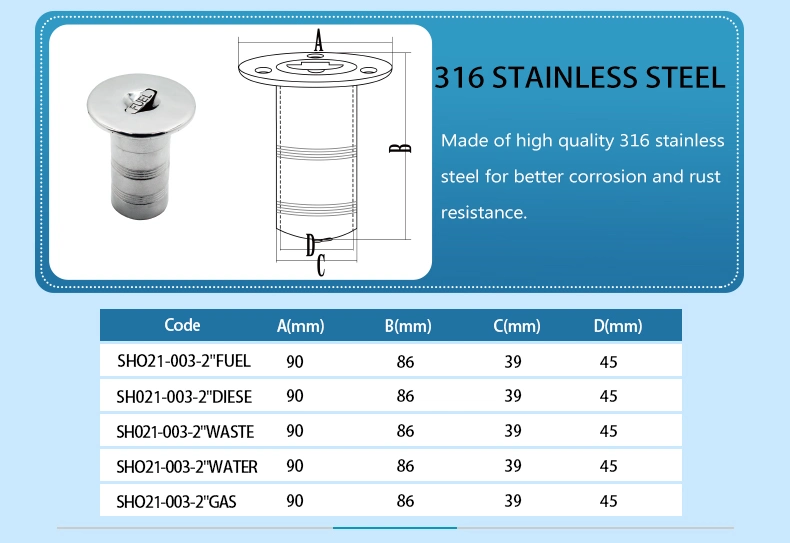 Diesel/Fuel/Gas/Water Boat Deck Fill Filler Tank Cap Neck Flush Mount Marine 316 Stainless Steel Yacht Accessories