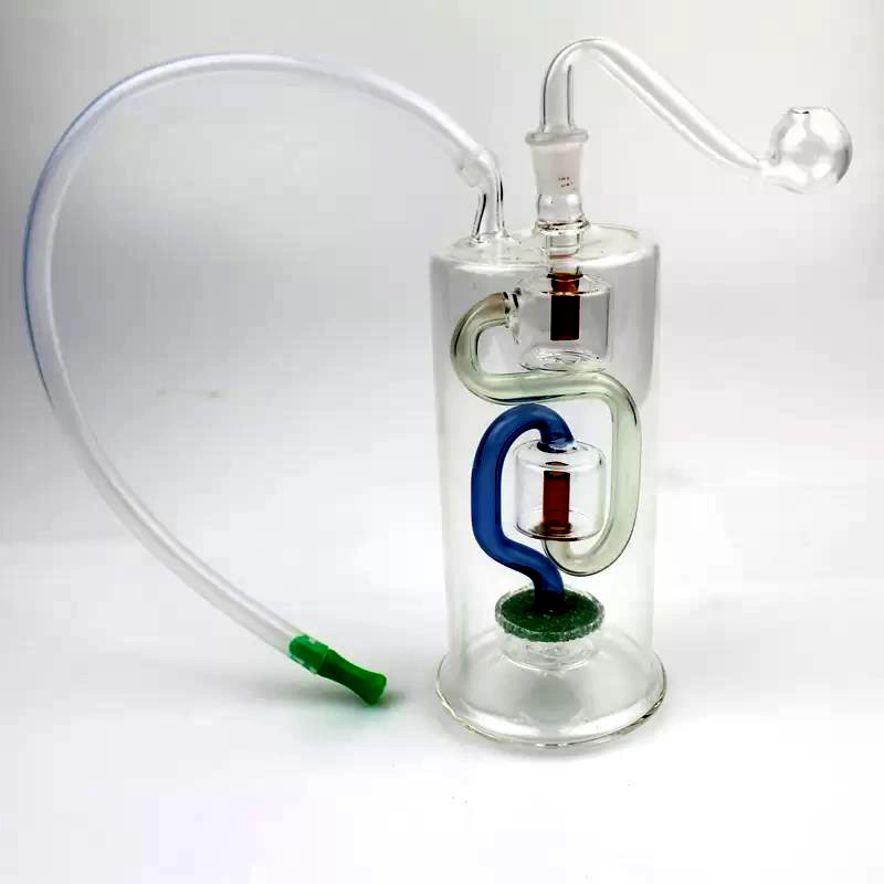 Recycle Percolator Design Glass Smoking Oil with Hose Set Glass Water Pipes Hookah DAB Rig Bubbler