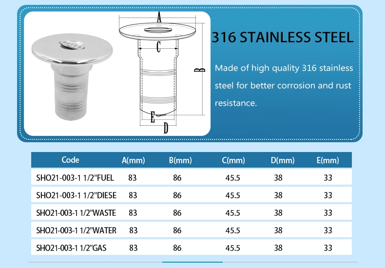 Diesel/Fuel/Gas/Water Boat Deck Fill Filler Tank Cap Neck Flush Mount Marine 316 Stainless Steel Yacht Accessories