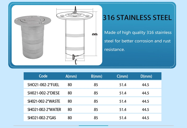 Diesel/Fuel/Gas/Water Boat Deck Fill Filler Tank Cap Neck Flush Mount Marine 316 Stainless Steel Yacht Accessories