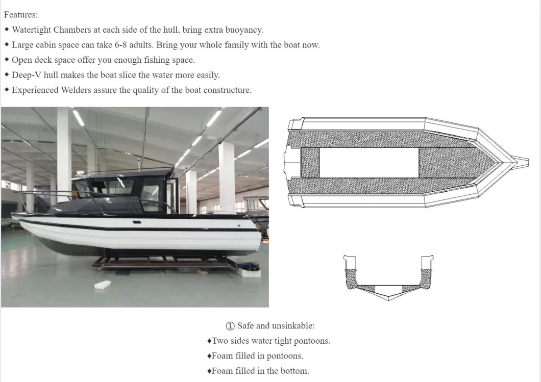 Fast Speed Aluminum Pontoon Fishing Boat with Enclosed Cabin