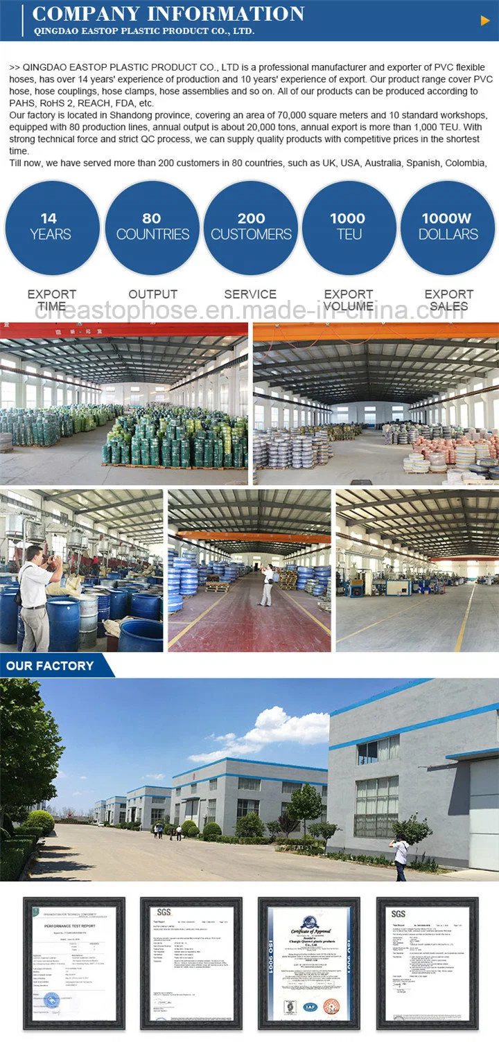 High Flexibility Food Grade PVC Wire Reinforced Hose for Industry Construction