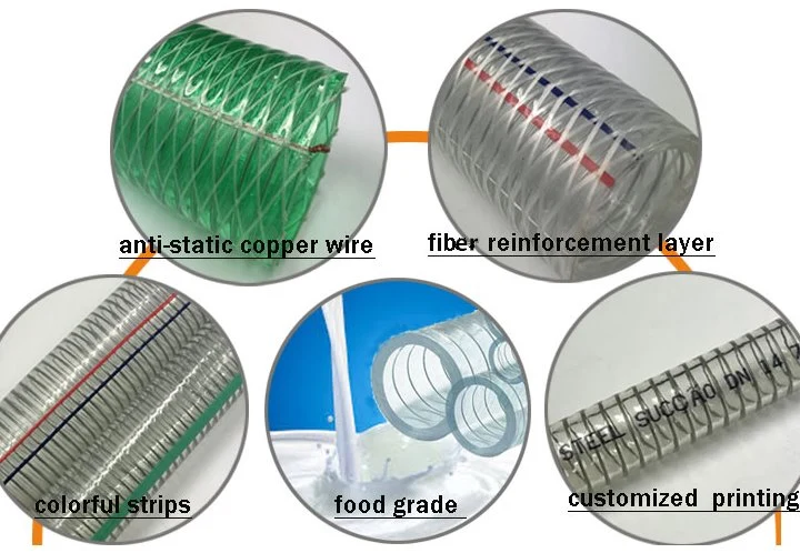 Food Grade PVC Tube Flexible Plastic Spring Steel Wire Reinforced Tubing Hose