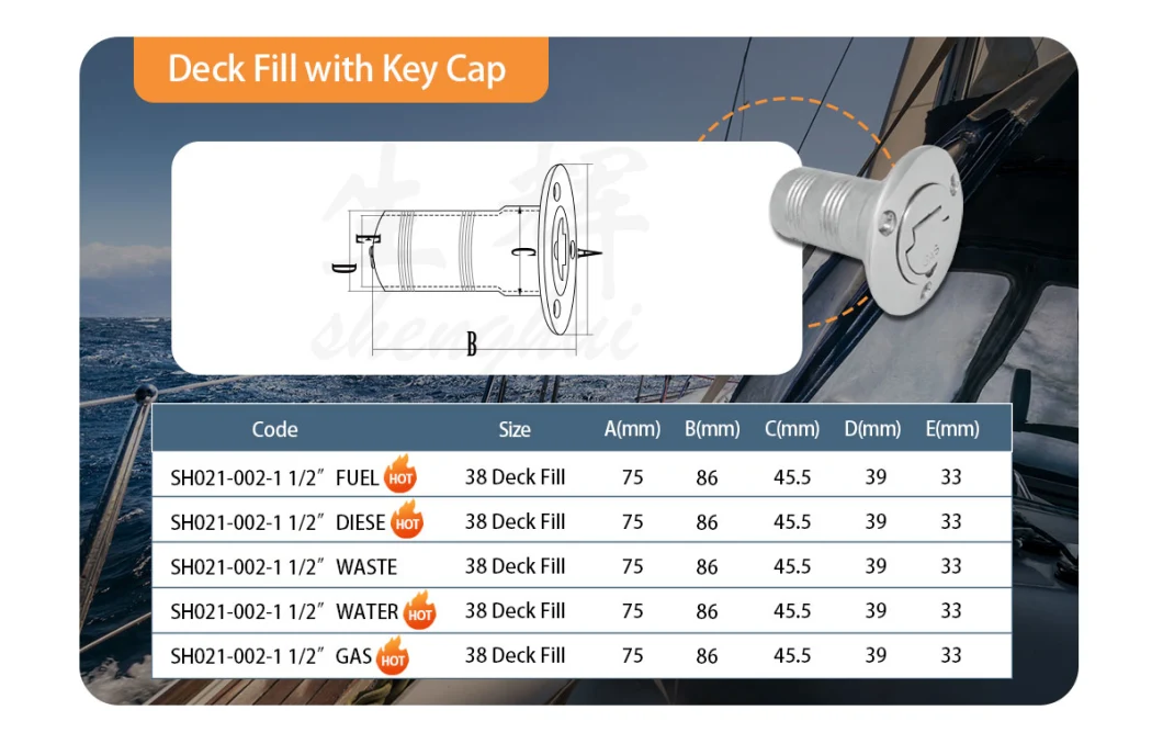 Marine Boat 1.5&quot; 38mm Fuel Boat Marine Stainless Steel 316 Deck Fill Filler Tank Cap