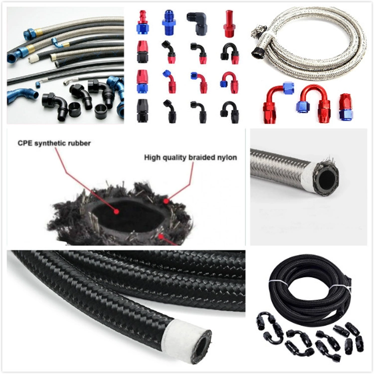 5/16&quot; An8 Black Blue Red Nylon Braided PTFE Fuel Oil Gas Line Hose with Black PTFE Hose Ends, Conforming to SAE 100r14