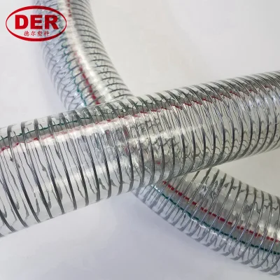 1/4&quot;~10&quot; Manguera suave de agua transparente de PVC con espiral de acero y succión/descarga de plástico