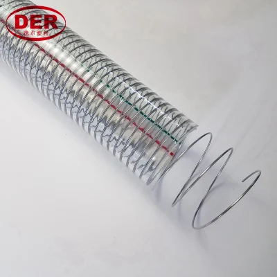 1/4&quot;~10&quot; Manguera suave de agua transparente de PVC con espiral de acero y succión/descarga de plástico