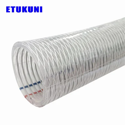  Acero inoxidable reforzado con poliéster reforzado con alambre de acero inoxidable resistente a la corrosión y al ácido y alcalino Manguera de vacío de PVC para transporte de descarga de succión de aceite de agua