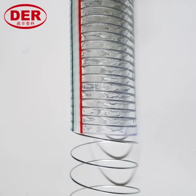 1/4&quot;~10&quot; Manguera suave de agua transparente de PVC con espiral de acero y succión/descarga de plástico