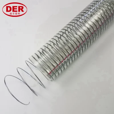 1/4&quot;~10&quot; Manguera suave de agua transparente de PVC con espiral de acero y succión/descarga de plástico