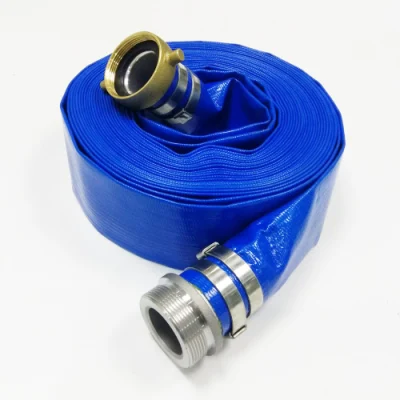 PVC azul Lay Flat tubo de descarga de agua conjunto con Abrazadera de acoplamiento 1 2 3 4 5 6 8 10 16 pulgadas para la agricultura de la granja de la bomba de la piscina irrigación