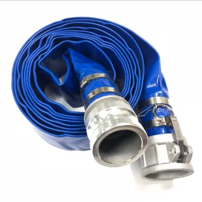 PVC azul Lay Flat tubo de descarga de agua conjunto con Abrazadera de acoplamiento 1 2 3 4 5 6 8 10 16 pulgadas para la agricultura de la granja de la bomba de la piscina irrigación