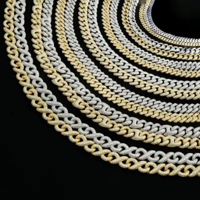  Custom 6-24mm hombres Micro Luxury Fine Jewelry Collares Set VVS1 Moissanite Hiphop Miami Cuban Link Chain en Plata esterlina 925