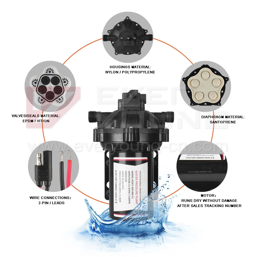 Ypump-Dp3312 Water Pressure Pump Best Deck Wash 12V Marine Saltwater Raw Boat Washdown Pump Kits Diaphragm Pump