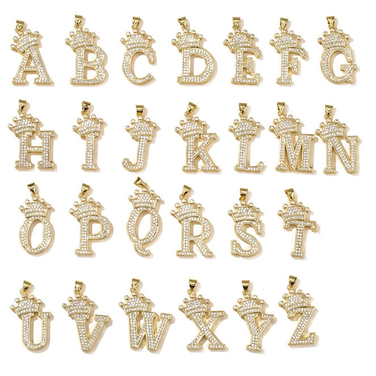 New Design Letter a-Z Brass Pendant Necklace Copper Gold Plated Cubic Zircon Stone Word Jewelry Alphabet Letter Necklace Chain