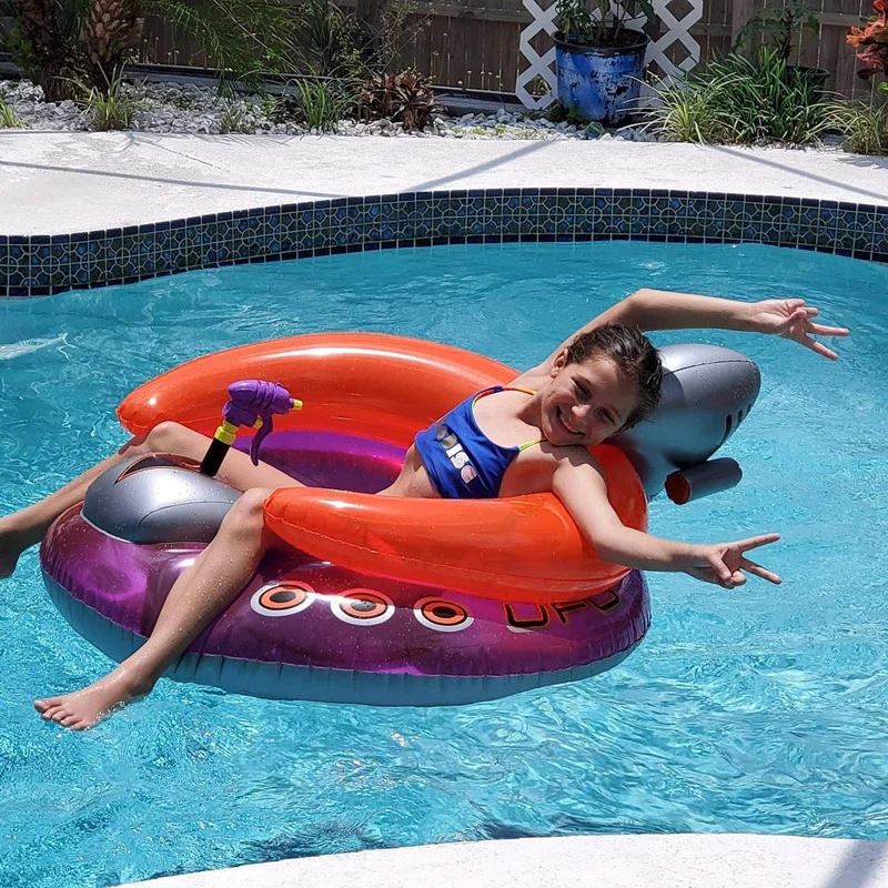 Inflatable UFO Lounge Chair Swimming Pool Float with Squirt Gun