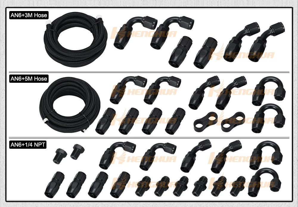 4an 6an 8an 10an 12an 16an 20an Black Nylon Cover Stainless Steel Braided CPE or NBR Rubber Fuel Line Oil Cooler Hose