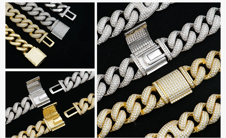 Custom 6-24mm Men Micro Luxury Fine Jewelry Necklaces Set Vvs1 Moissanite Hiphop Miami Cuban Link Chain in Sterling Silver 925