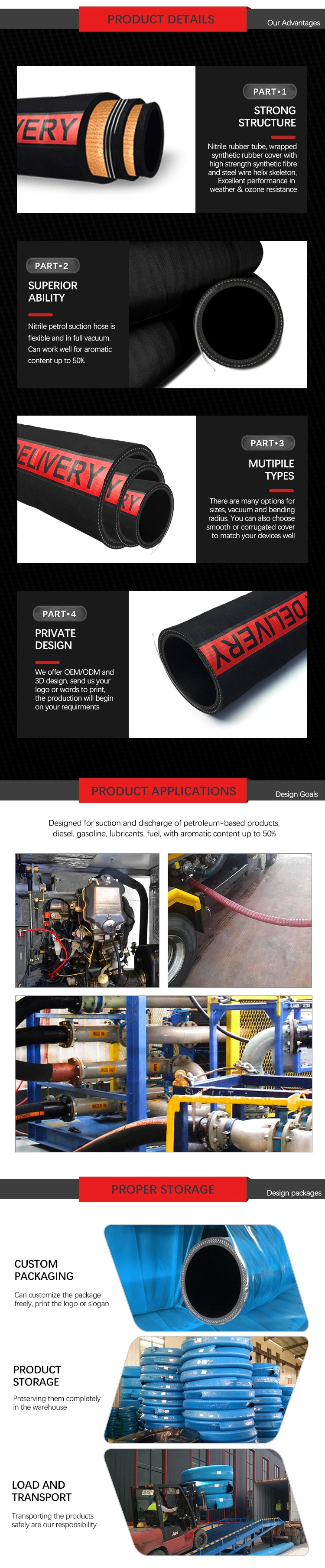 OEM Reinforced 8 Inch Rubber Oil Suction and Discharge Pipe