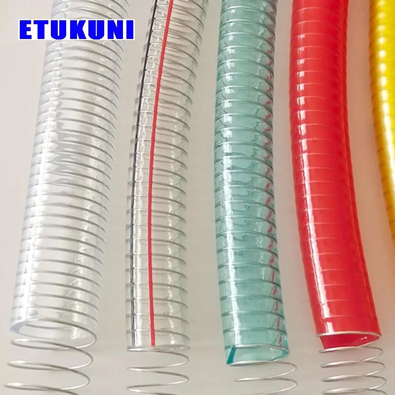 Premium Factory PVC Clear Spiral Steel Wire Reinforced Spring Transparent Duty Water Hose for Water Oil Powder Suction Discharge Conveying