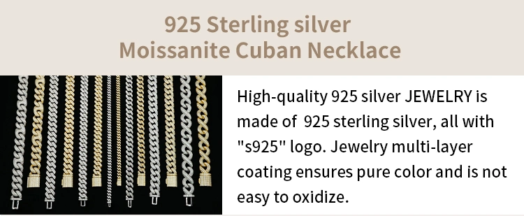 Custom 6-24mm Men Micro Luxury Fine Jewelry Necklaces Set Vvs1 Moissanite Hiphop Miami Cuban Link Chain in Sterling Silver 925