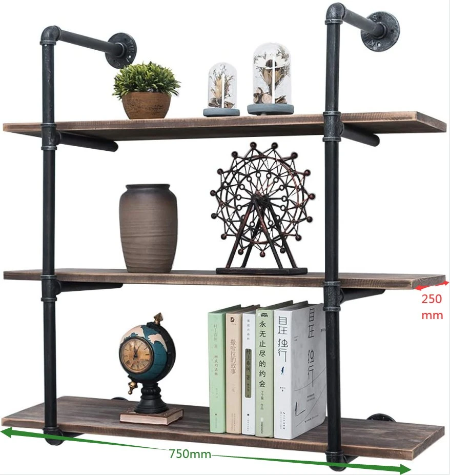 Decor Rustic Metal Steel Floating Wall Mounting Cast Iron Industrial Pipe Shelf