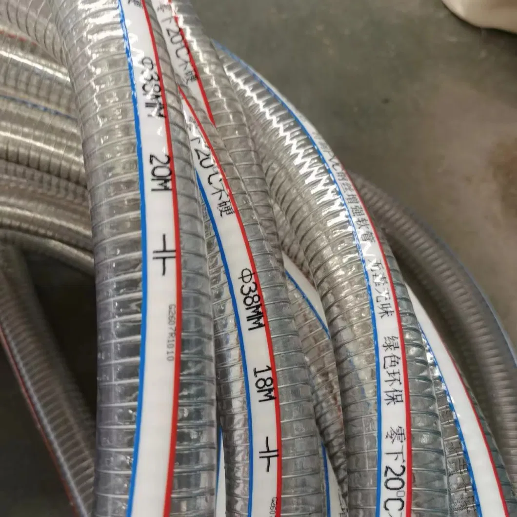 Flexible Transparent PVC Spiral Steel Wire Reinforced Hose Pipe with Spring for Suction of Water Fluid Dust Mine