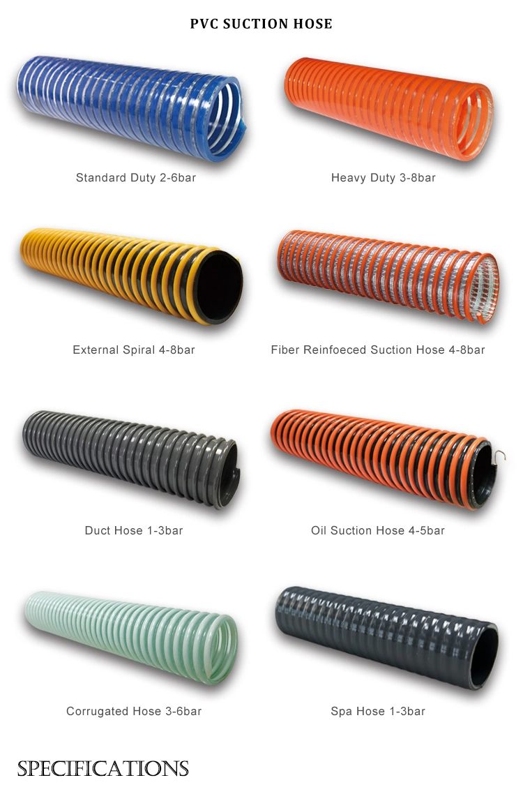 Corrugated PVC Suction Hose Green Grey Yellow Flexible Helix PVC Suction Hose 1 2 3 4 5 6 8 10 Inch Plastic Spiral PVC Duct Hose for Water Delievery