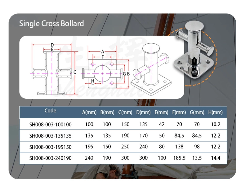 Boat Docking Accessories Marine Grade 316 Stainless Steel Mooring Bitt Cleat Single Cross Yacht Deck Mooring Bollard