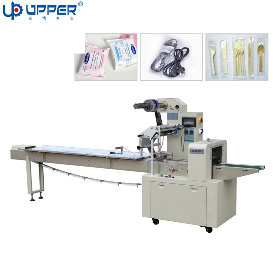 Automatic Wafer Chocolate Small Cup Cake Packaging Machines Energy Bar Whirl Biscuit Cookie Bread Egg Roll Pillow Type up Film Packing Machine Production Line