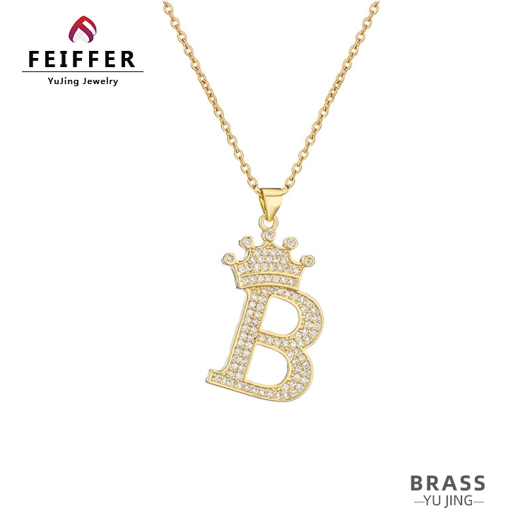 New Design Letter a-Z Brass Pendant Necklace Copper Gold Plated Cubic Zircon Stone Word Jewelry Alphabet Letter Necklace Chain
