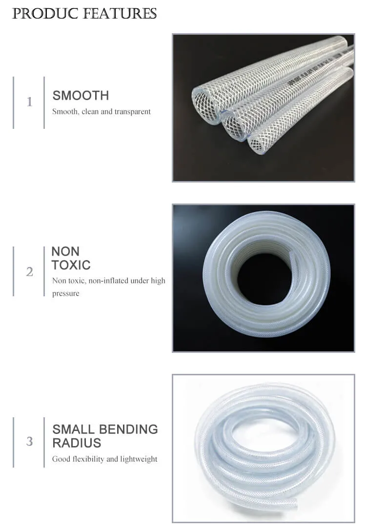 High Pressure Flexible Transparent PVC Fiber Reinforcend Braided Hose Pipe 6mm to 75mm for Garden Water Air Fuel Gas Oil