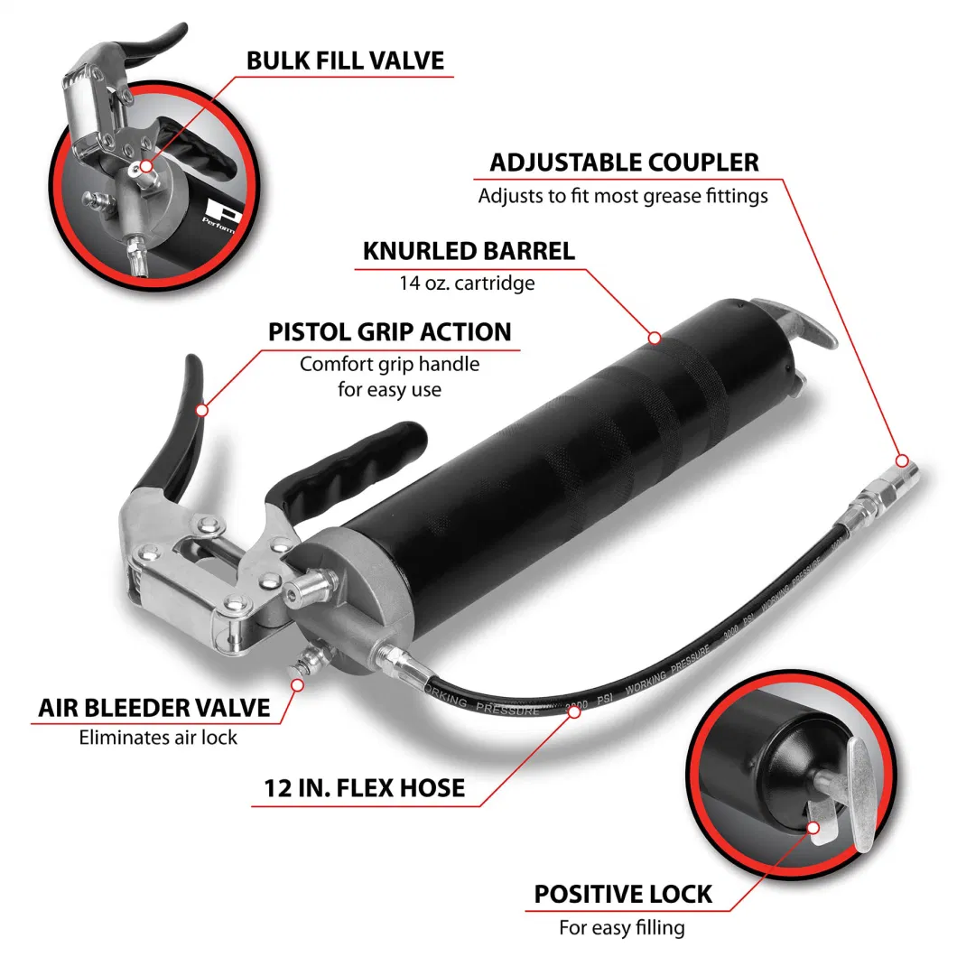 Professional 10000 Psi Hand Operated Grease Gun Coupler Heavy Duty Injection Nozzle Oil Pump Car Lubricant Hose Pipe