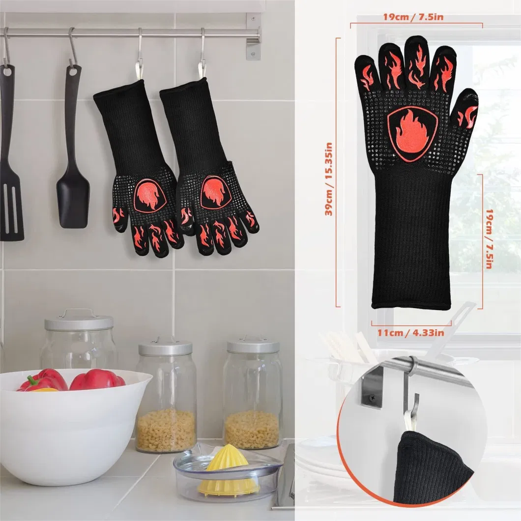 Kitchen Washable Silicone Non-Slip Oven Heatproof Heat Resistant Grilling BBQ Long Gloves