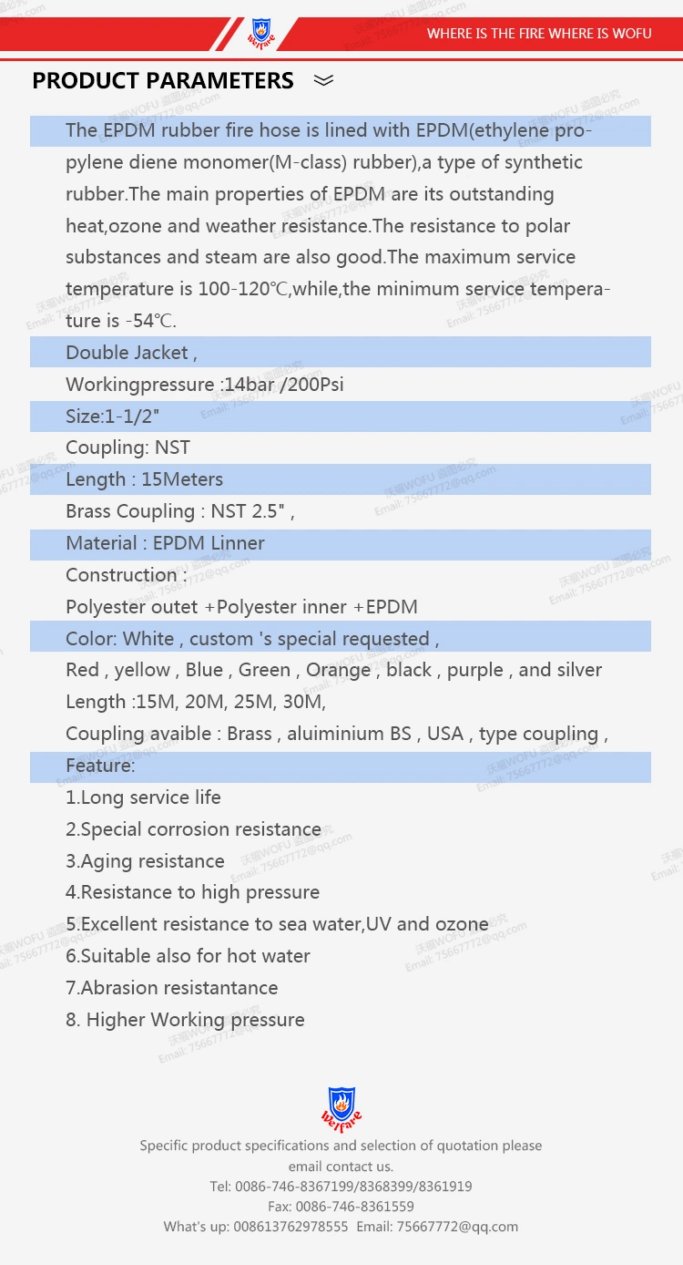 Double Jacket EPDM liner Fire Resistant Hose Use