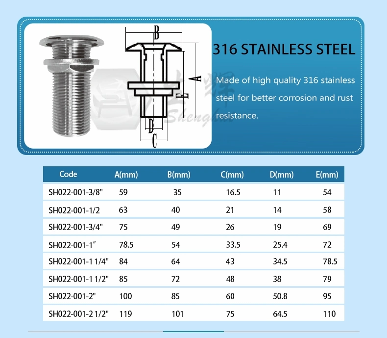 Precision Casting Marine Hardware Stainless Steel Draining Pipe Fitting Boat Drain Thru-Hull Outlet Connection Pipe