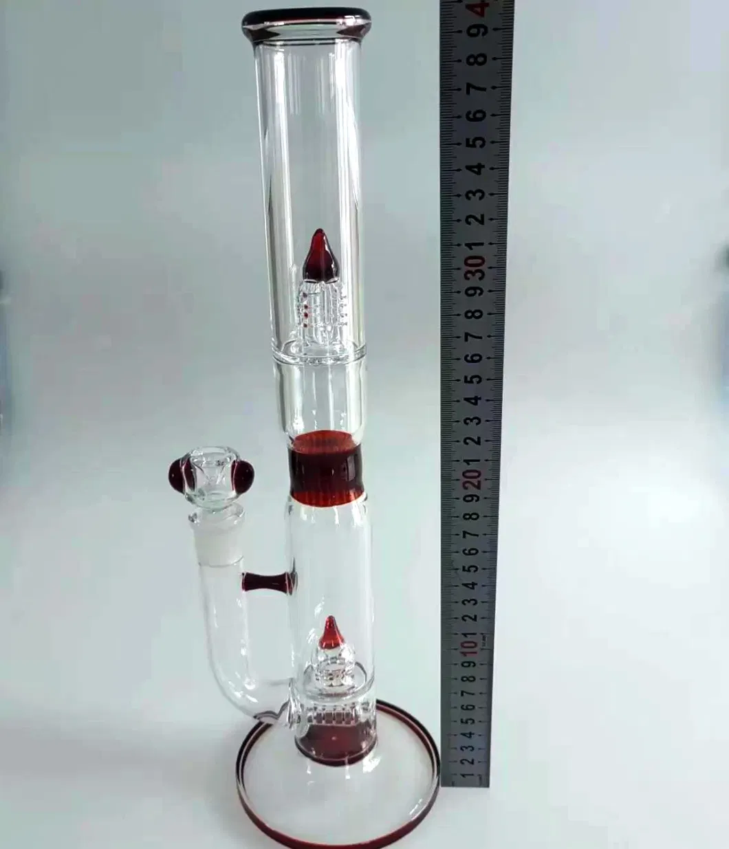 Hand Blown 16 &quot;Red Rocket Sticker Straight Tube Pipe Oil DAB Rig Double Percolators Glass Smoking Water Pipe