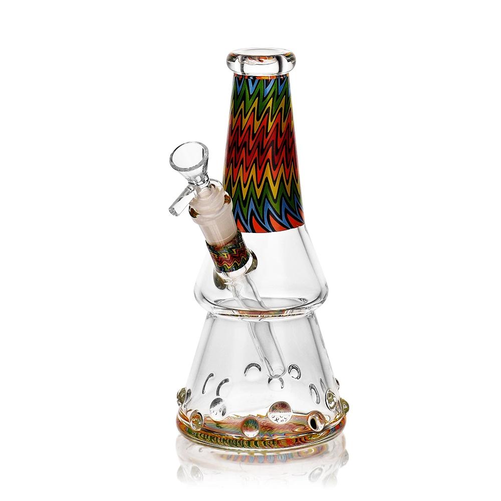 Esigo New Design 7.9inch Rainbow Beauty Wig Wag Decal Mini Beaker Dry Herb Oil Rig Tobacco Pipe Wholesale Glass Water Smoking Pipe