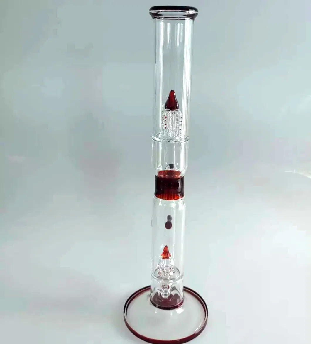 Hand Blown 16 &quot;Red Rocket Sticker Straight Tube Pipe Oil DAB Rig Double Percolators Glass Smoking Water Pipe