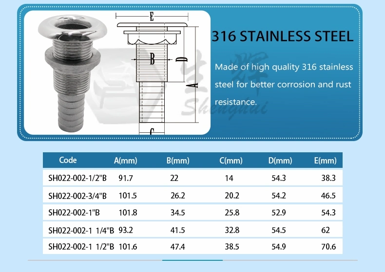 Precision Casting Marine Hardware Stainless Steel Draining Pipe Fitting Boat Drain Thru-Hull Outlet Connection Pipe