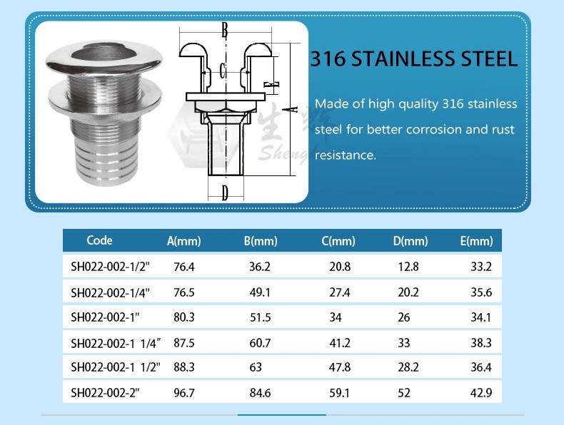 Precision Casting Marine Hardware Stainless Steel Draining Pipe Fitting Boat Drain Thru-Hull Outlet Connection Pipe