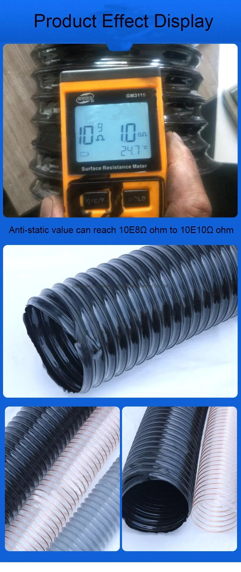 0.9mm 1.5mm 2.0mm Thickness Spiral Pipe Duct Hose Steel Wire Reinforced Flexible Polyurethane Air PU Duct Ventilation Hose