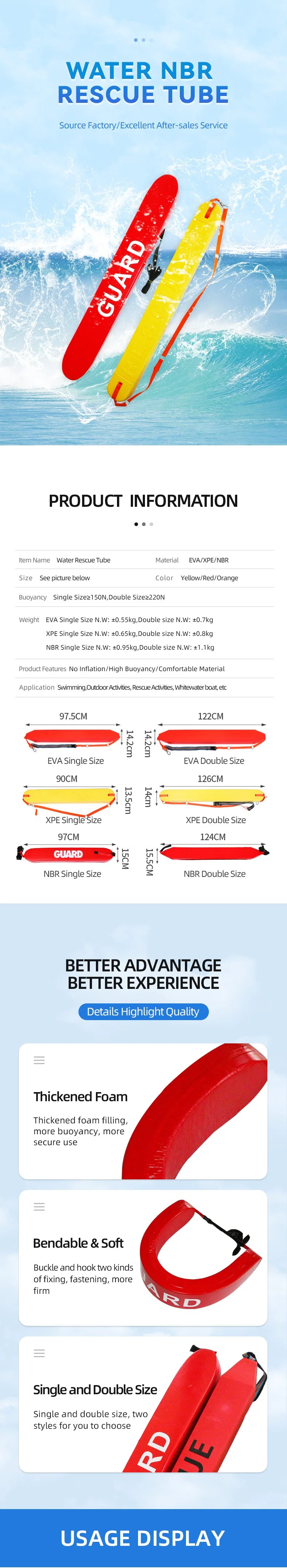 Factory Export Single and Double Size EVA/XPE/NBR Marine Lifesaving Buoy Rescue Tube