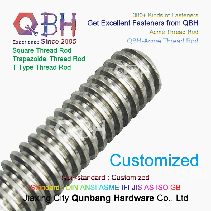 Qbh Customized Trapezoidal Acme Square Section Roll Long Threaded Rod Bar Stud Insert OEM ODM Leadscrew Lead Bolt and Nut