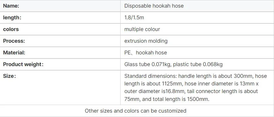 High Quality Custom Hookah Water Pipe Accessories Disposable Shisha Hookah Hoses