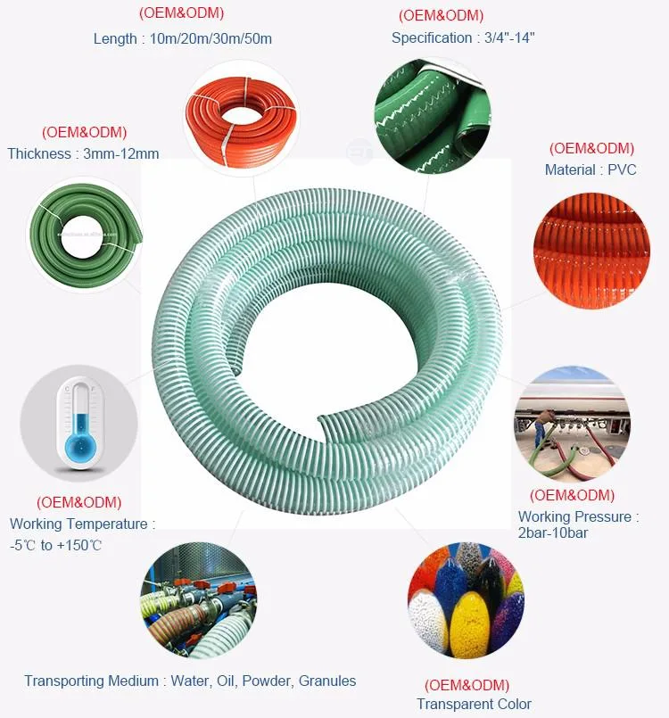 Smooth Factory Direct Hot Sale PVC Water Pump Suction Hose with Rigid PVC Spiral Reinforcement