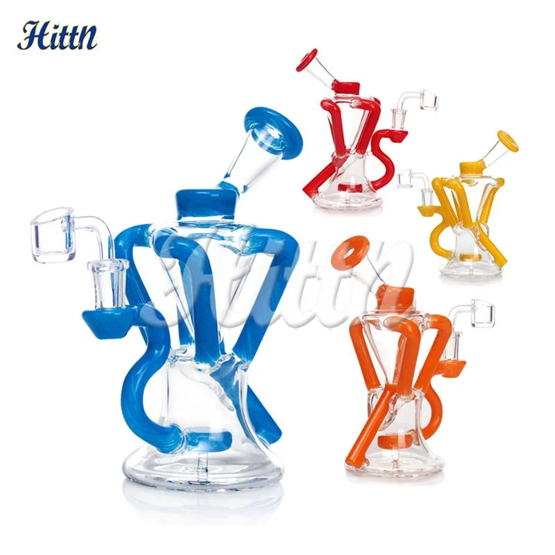 Special Offer 8 Inches Blue/Red/Orange/Yellow Shisha Hookah Glass Craft Recycler Smoking Pipe DAB Oil Rig Recycling Water Pipe