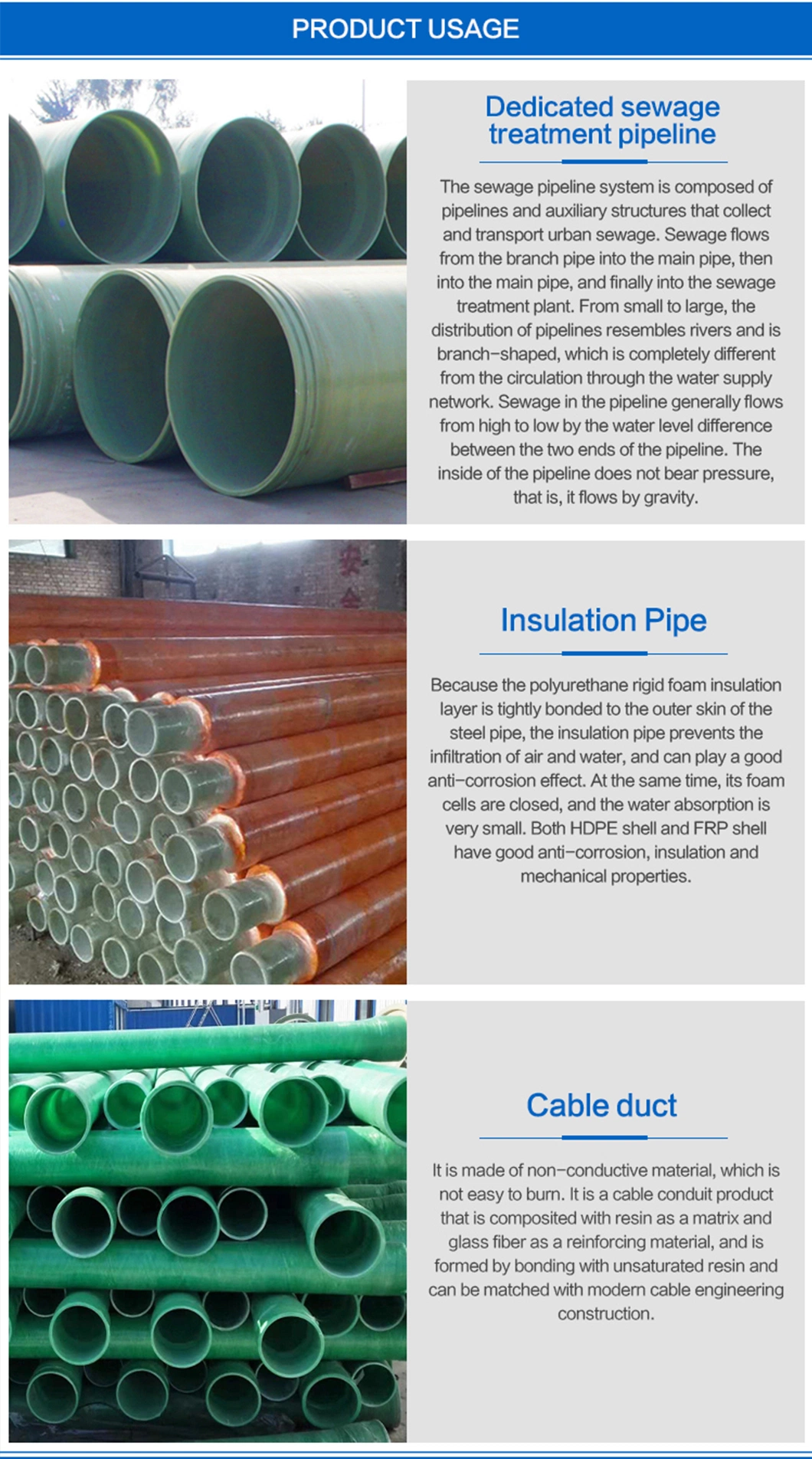 Customized High Temperature Resistance GRP Oil Pipes for Oil Industry