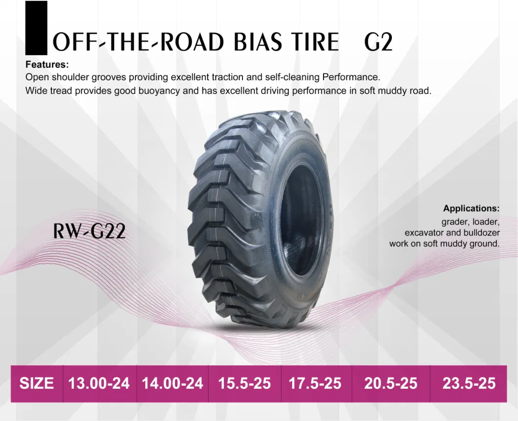 Hanmix off-The-Road G2 OTR Tyres Skid Steer Loader Tyre Excavator Tires Grader Tyre 13.00-24 14.00-24 15.5-25 Bias Tires